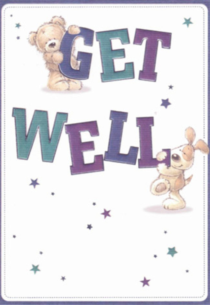 This illustrated get well card is an ode to gentle encouragement-its friendly bear and puppy, so invitingly drawn, seem to radiate warmth straight from the leafy byways of Bloomsbury. Playful, softly shaded stars dance around these two pals, scattering good wishes like petals caught in the breeze near Woburn Walk. The bold, oversized letters of 'Get Well' are cast in velvety purples and tranquil teals, grounding the design in cheerful reassurance. There's a nearly touchable softness to the bear's plush fur and the puppy's velvety ears, evoking the comforting textures of our freshest seasonal blooms. As a local florist, I see in this card the same thoughtfulness that goes into preparing a bespoke bouquet for delivery to a convalescing friend in Bloomsbury. Each detail feels lovingly considered, carrying positivity and support. The card's light, airy mood and joyful imagery create an immediate lift-just right for cheering up a loved one or neighbour, whether they're recovering at home or in hospital nearby. It's a visual embrace that pairs beautifully with the promise of fresh flower delivery, radiating comfort and hope from our vibrant community.